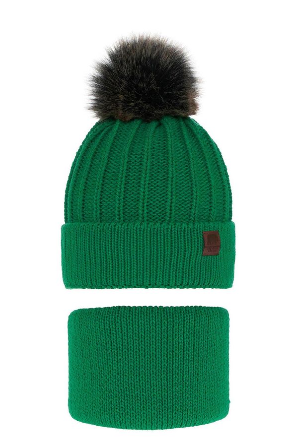 AGBO AGBO Boy's winter set: hat and tube scarf green Havier with pompom