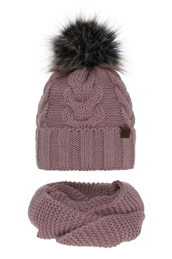 AGBO AGBO Girl&#039;s winter set: hat and tube scarf pink Torina with pompom