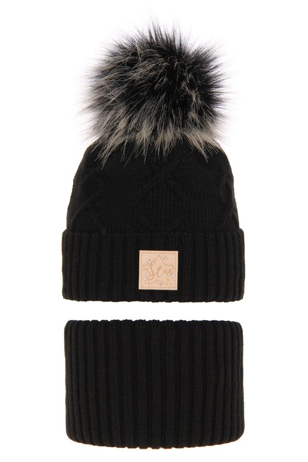 AGBO AGBO Girl's winter set: hat and tube scarf black Dina with pompom