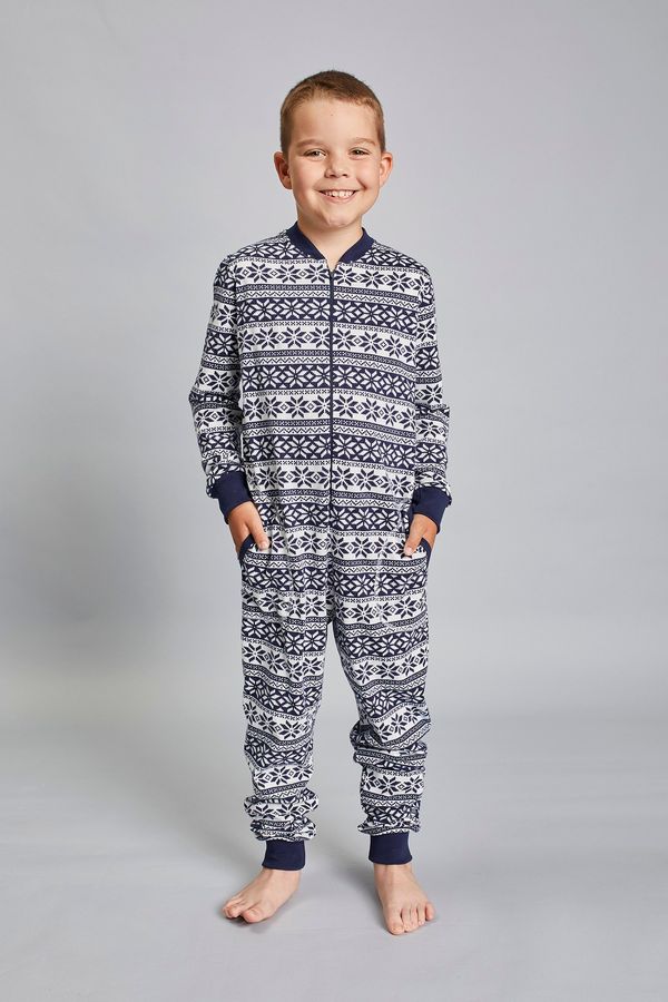 Italian Fashion Alaska children's jumpsuit with long sleeves, long pants - navy blue print