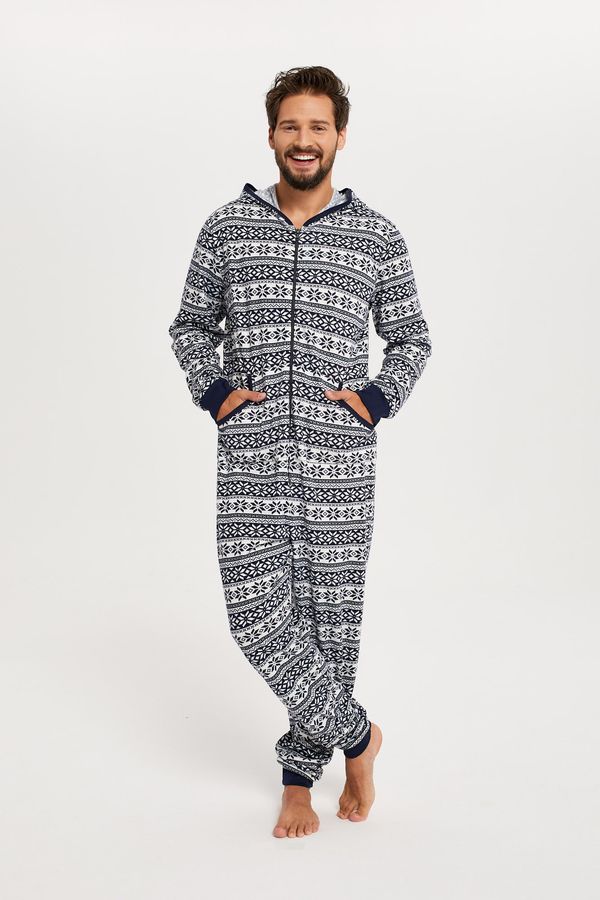 Italian Fashion Alaska men's long-sleeved jumpsuit, long pants - dark blue print