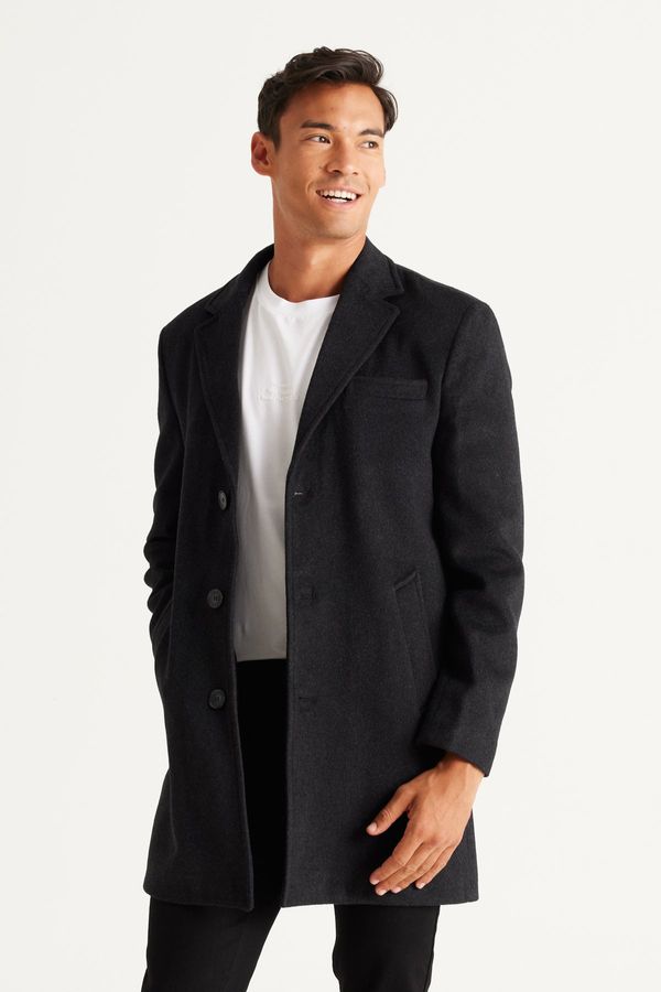 ALTINYILDIZ CLASSICS ALTINYILDIZ CLASSICS Men's Anthracite Standard Fit Regular Cut Mono Collar Wool Coat