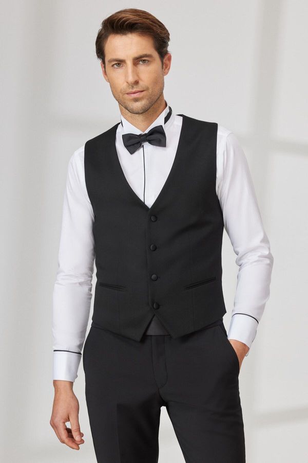 ALTINYILDIZ CLASSICS ALTINYILDIZ CLASSICS Men's Black Slim Fit Slim Fit V Neck Classic Vest