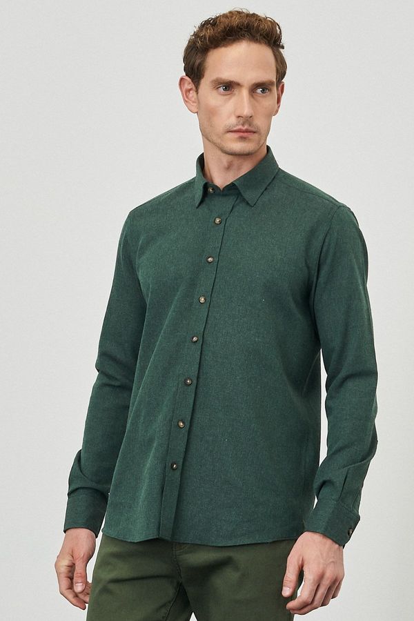 ALTINYILDIZ CLASSICS ALTINYILDIZ CLASSICS Men's Dark Green Slim Fit Slim Fit Buttoned Collar Flannel Winter Lumberjack Shirt