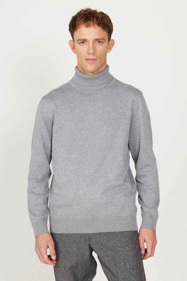 ALTINYILDIZ CLASSICS ALTINYILDIZ CLASSICS Men's Gray Melange Standard Fit Normal Cut Full Turtleneck Knitwear Sweater