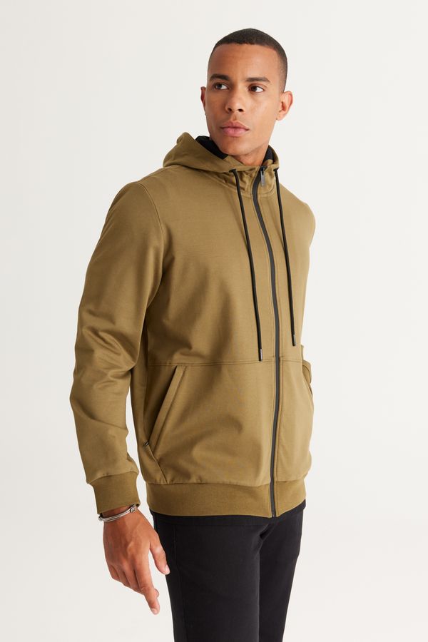 ALTINYILDIZ CLASSICS ALTINYILDIZ CLASSICS Men's Khaki Standard Fit Regular Fit Hooded Zipper Sweatshirt Jacket