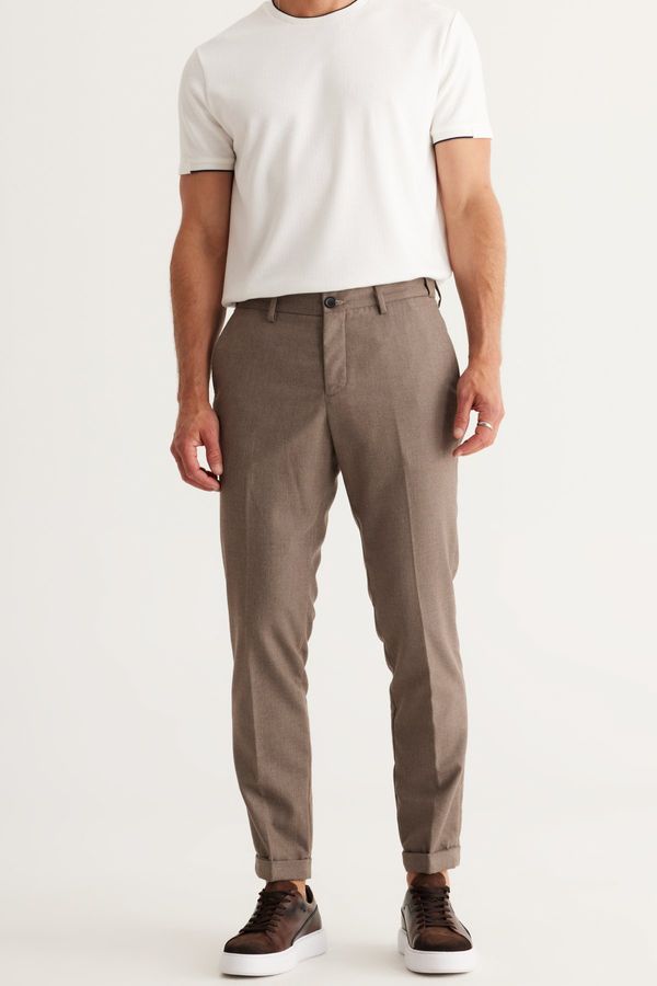 ALTINYILDIZ CLASSICS ALTINYILDIZ CLASSICS Men's Mink Slim Fit Slim Fit Side Pockets Elastic Waist Classic Fabric Trousers