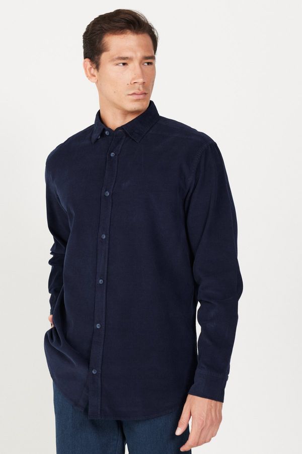 ALTINYILDIZ CLASSICS ALTINYILDIZ CLASSICS Men's Navy Blue Comfort Fit Comfy Cut Hidden Button Collar 100% Cotton Shirt