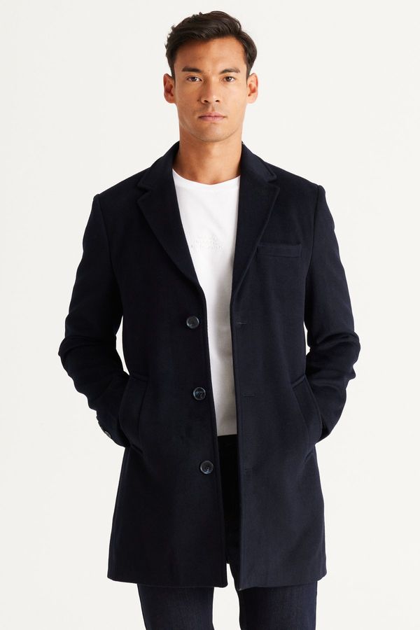 ALTINYILDIZ CLASSICS ALTINYILDIZ CLASSICS Men's Navy Blue Standard Fit Normal Cut Monocollar Woolen Overcoat.