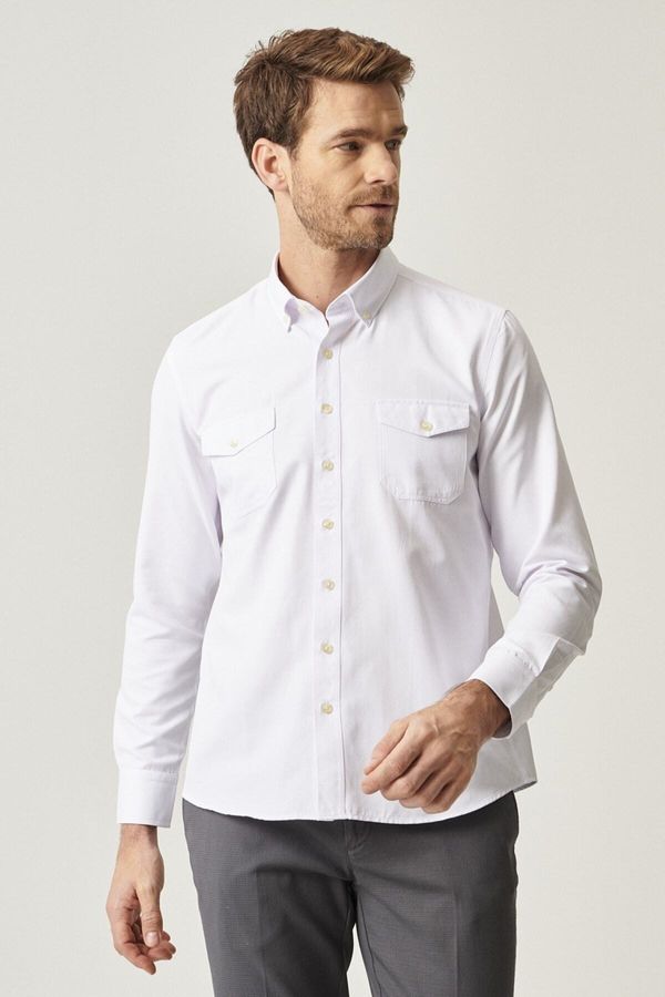 ALTINYILDIZ CLASSICS ALTINYILDIZ CLASSICS Men's White Tailored Slim Fit Slim Fit Buttoned Collar Gabardine Shirt