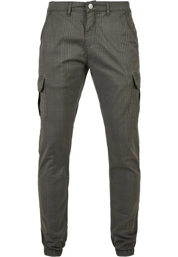 Urban Classics AOP Glencheck Cargo Jog Pants Dark Grey