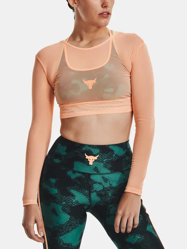 Under Armour Apricot Women's Sports Crop Top Under Armour Project Rock Sheer Mesh LS