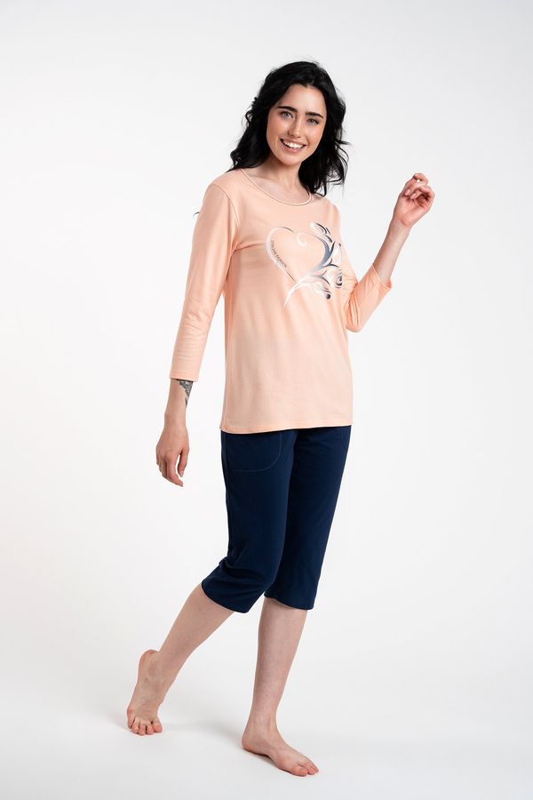 Italian Fashion Arietta 3/4 sleeve, 3/4 leg - salmon/navy blue