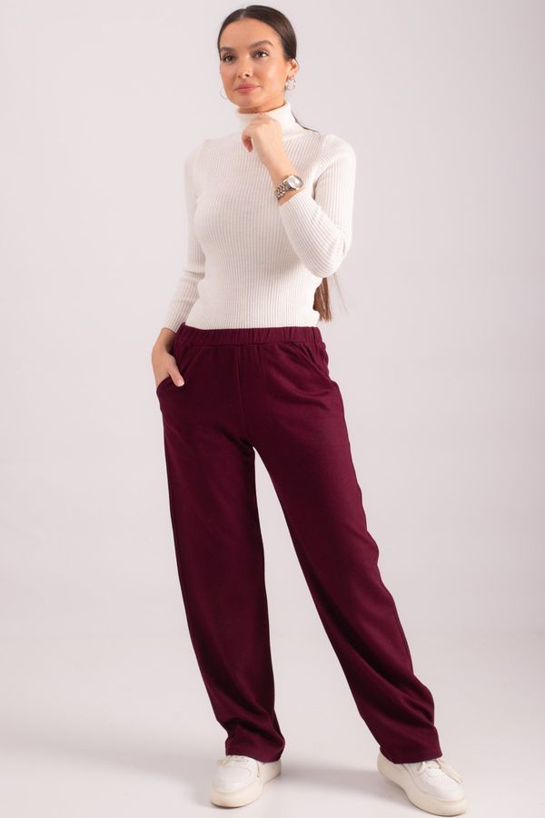 armonika armonika Women's Burgundy Waist Elastic Waist Pocket Wide Leg Trousers