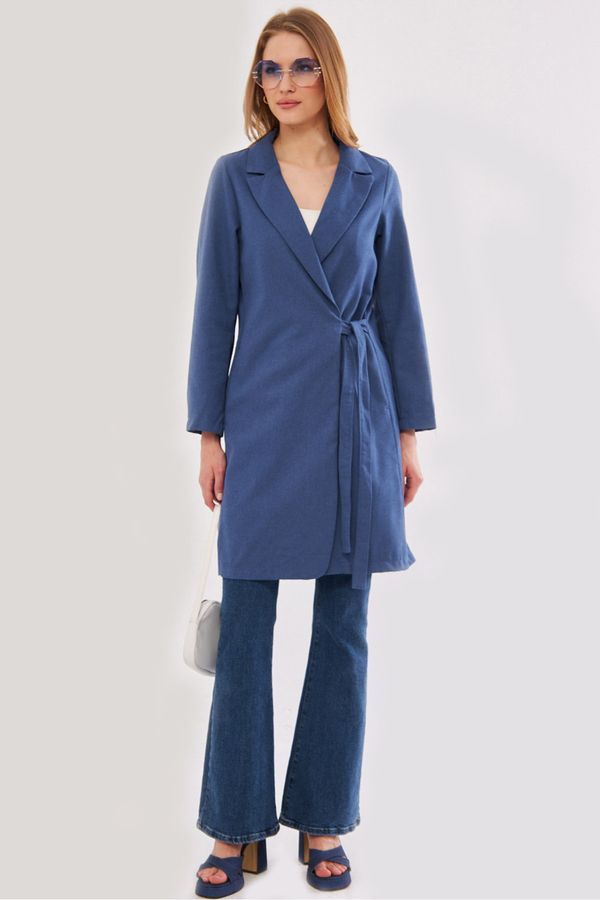 armonika armonika Women's Dark Blue Tie Long Coat