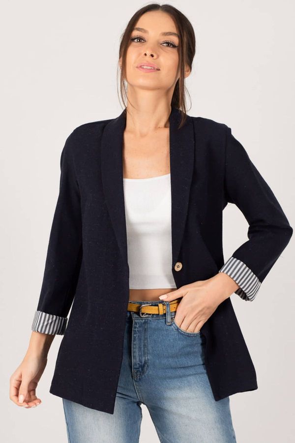 armonika armonika Women's Dark Navy Blue Striped Single Button Jacket