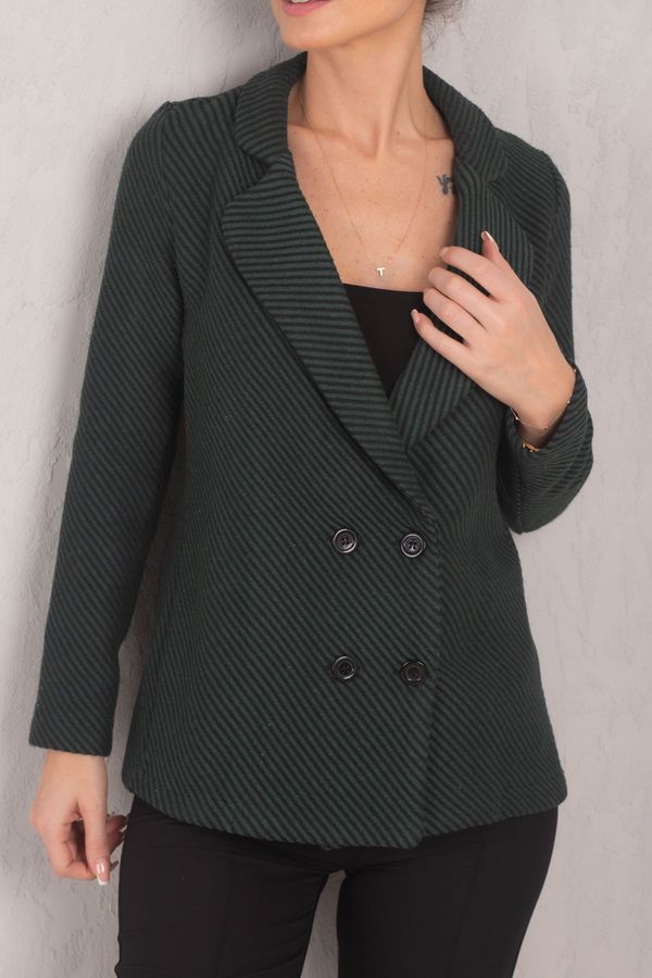 armonika armonika Women's Emerald Stripe Patterned Four Button Cachet Jacket