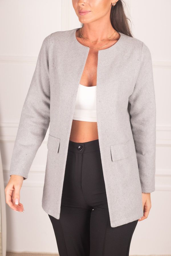 armonika armonika Women's Gray Pocket Flap Stamp Jacket