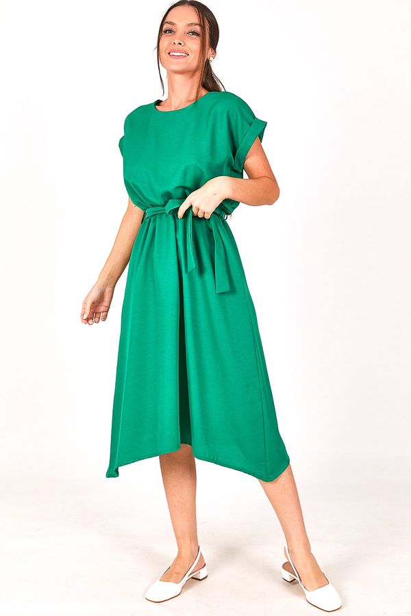 armonika armonika Women's Green Elastic Tie Waist Dress