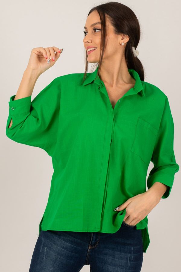 armonika armonika Women's Green Pocket Loose Linen Shirt