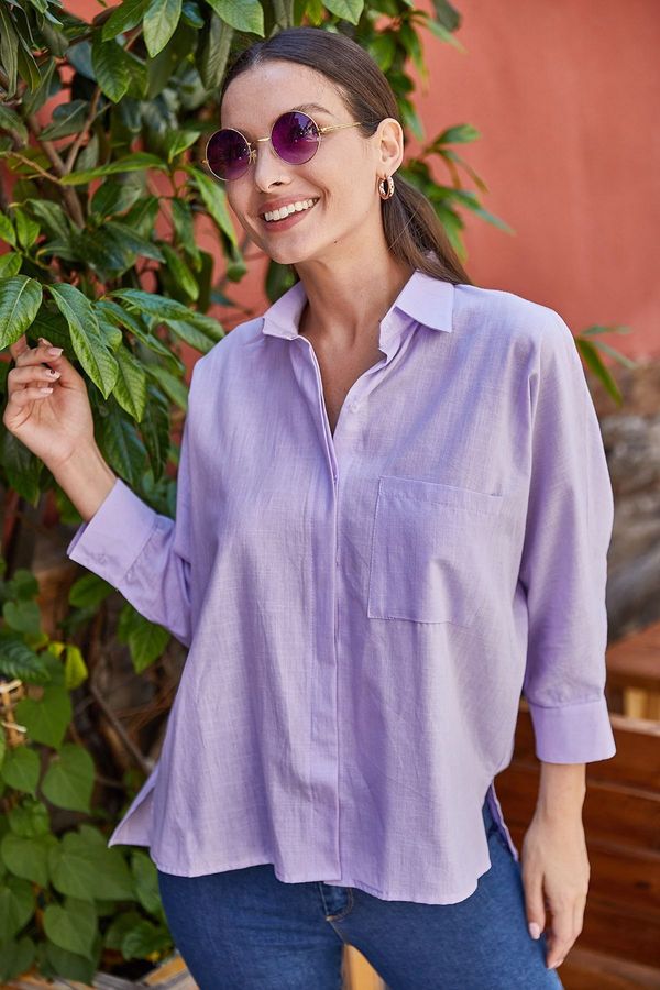 armonika armonika Women's Lilac Pocket Loose Linen Shirt