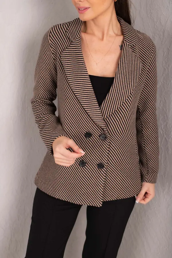 armonika armonika Women's Mink Stripe Patterned Four Button Cachet Jacket