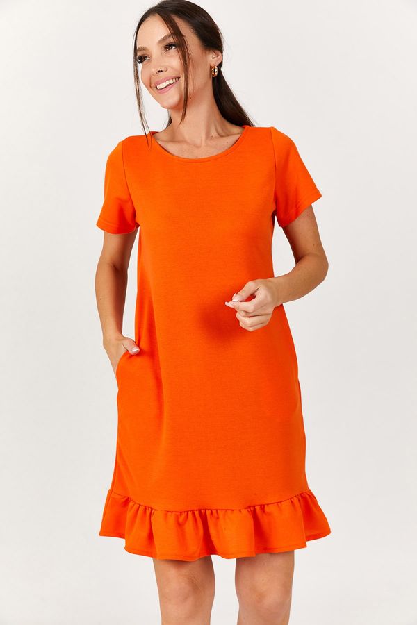 armonika armonika Women's Orange Short Sleeved Dress With Frilly Six