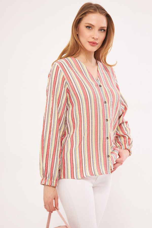armonika armonika Women's Pink Sleeve Elastic Wrap Shirt