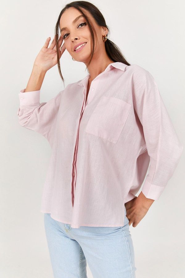 armonika armonika Women's Powder POCKET SALAS LINEN SHIRT