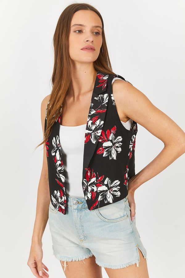 armonika armonika Women's Red Patterned Crop Vest Without Buttons