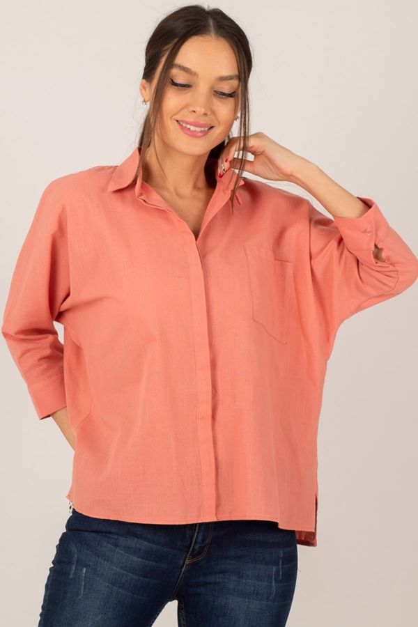 armonika armonika Women's Salmon Pocket Loose Linen Shirt