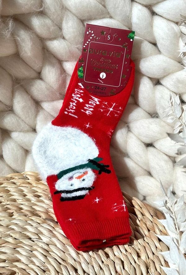 Aura.via Aura.via Children's Christmas Cotton Socks With Snowman Red