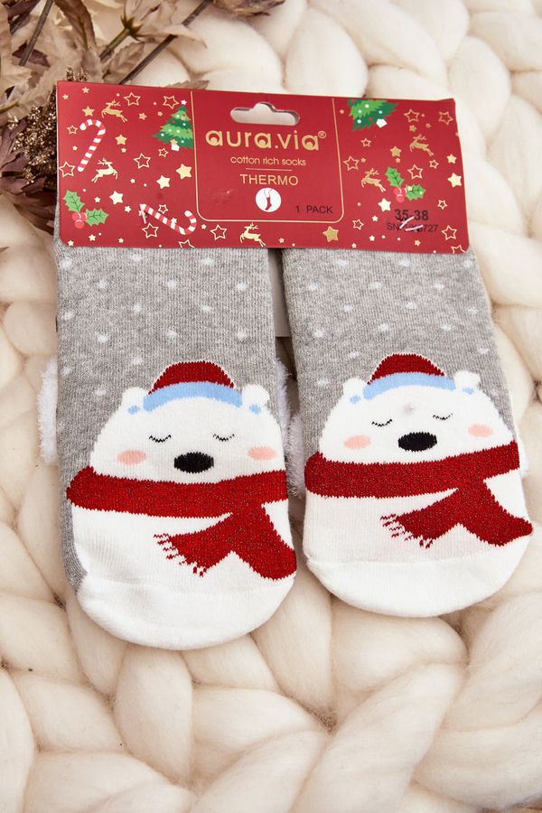 Aura.via Aura.via Christmas Socks Teddy Bears Grey