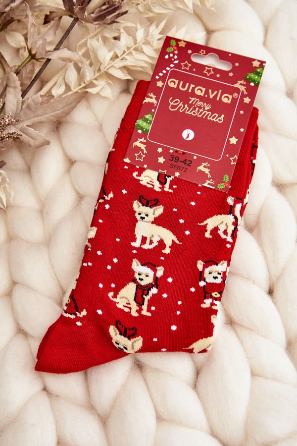 Aura.via Aura.via Men's Christmas Cotton Socks with Reindeer Red