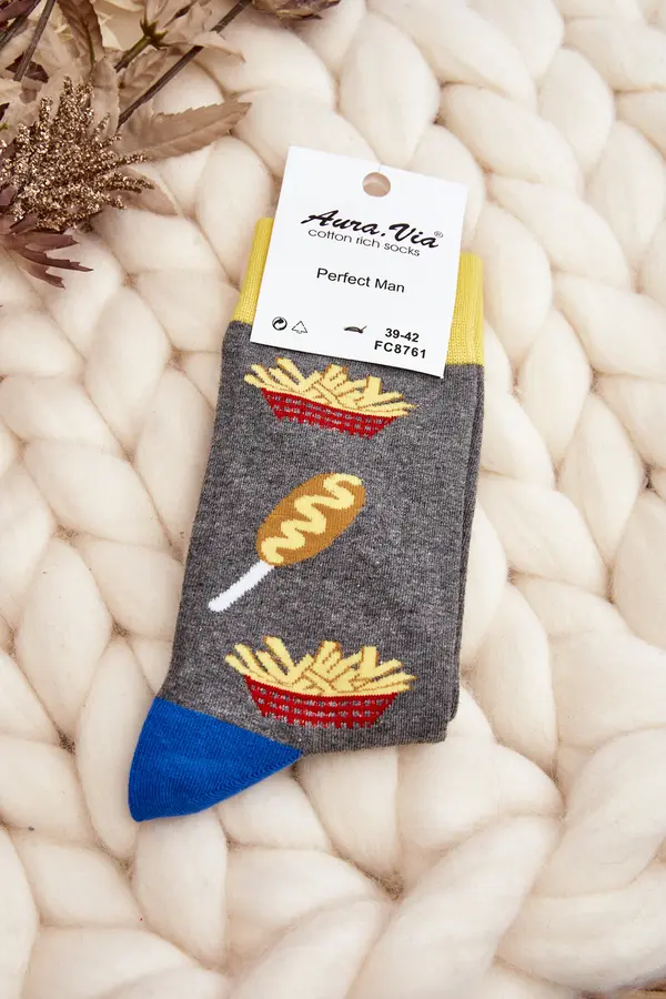 Aura.via Aura.via Men's Socks French Fries Grey