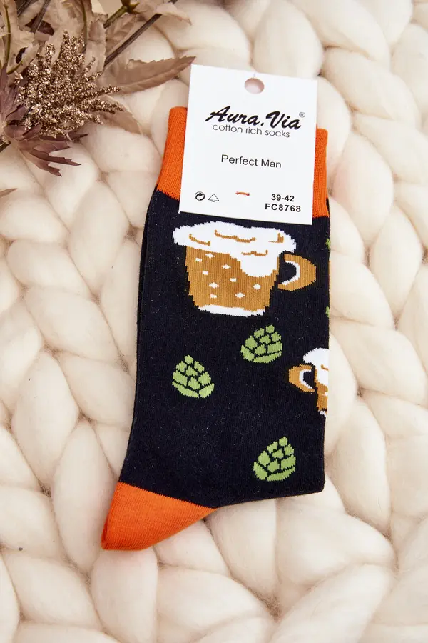 Aura.via Aura.via Men's Socks with Beer Patterns Black
