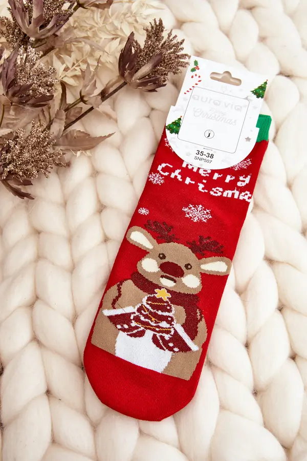 Aura.via Aura.via Women's Christmas Socks with Reindeer Red