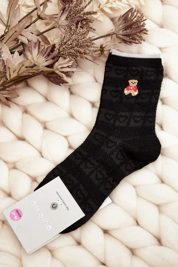 Aura.via Aura.via Women's Patterned Socks with Bear Black