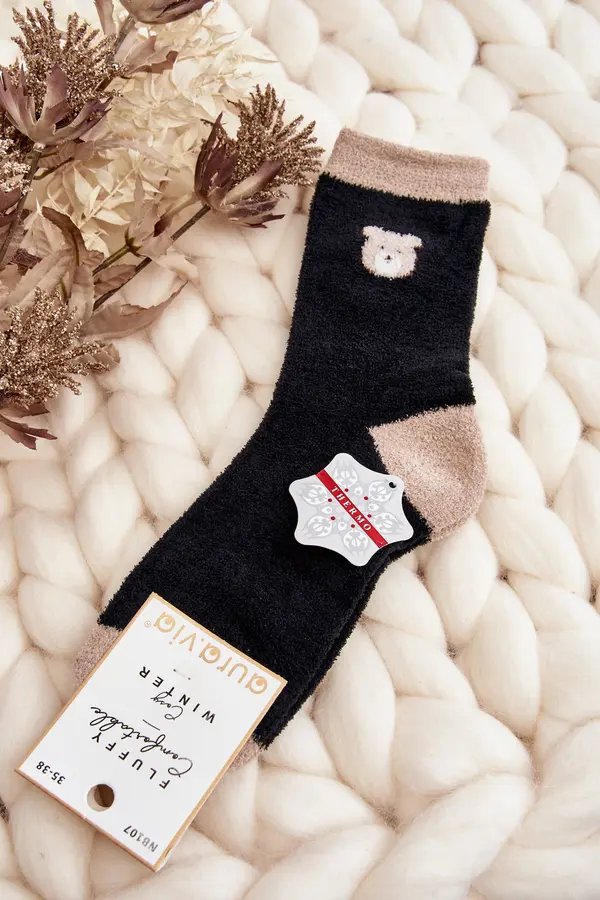 Aura.via Aura.via Women's Warm Socks With Bear Black