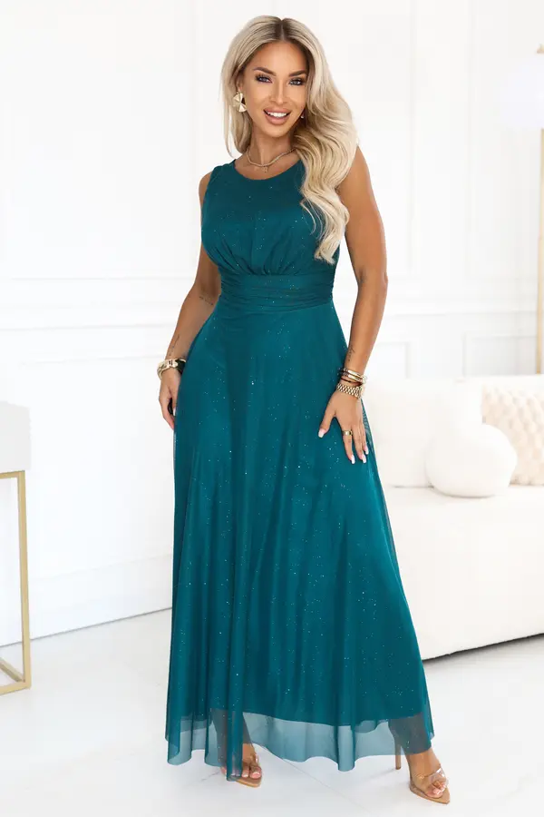 numoco basic AVELINE MAXI obleka z brokatnim tilom