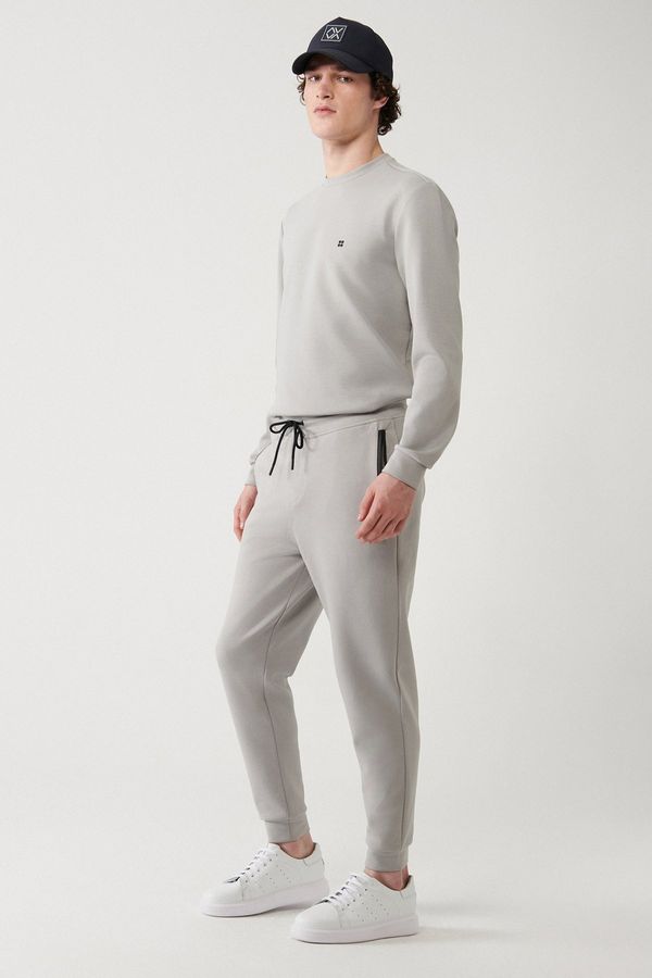 Avva Avva Gray Sweatpants Flexible Soft Texture Interlock Fabric Elastic Leg Unisex Regular Fit