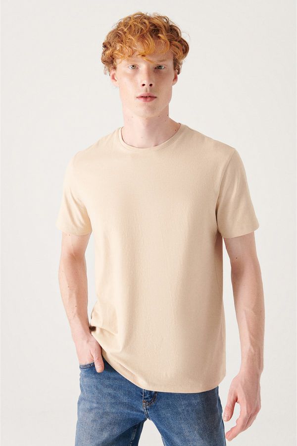 Avva Avva Men's Beige 100% Cotton Breathable Crew Neck Regular Fit T-shirt