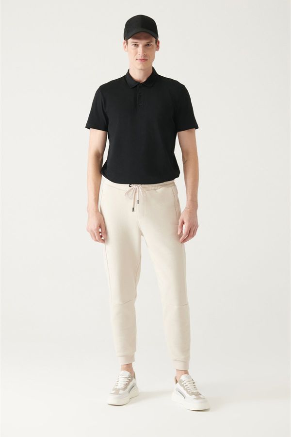 Avva Avva Men's Beige Breathable Regular Fit Printed Jogger Sweatpants A with Laced Waist Elastic Both