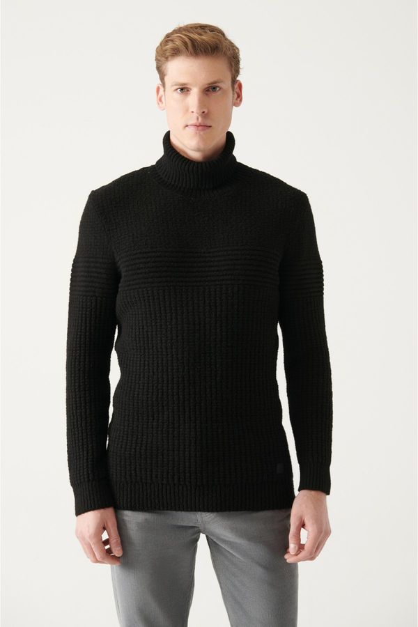Avva Avva Men's Black Full Turtleneck Textured Knitwear Sweater