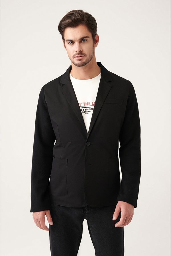 Avva Avva Men's Black Mono Collar Unlined Knitwear Detailed Slim Fit Slim Fit Jacket
