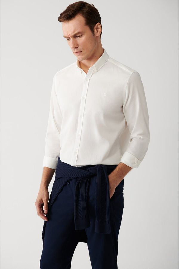 Avva Avva Men's Ecru Shirt Buttoned Collar 100% Cotton Corduroy Regular Fit