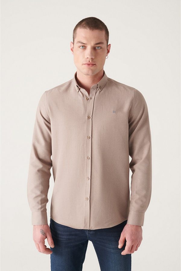 Avva Avva Men's Mink Buttoned Collar Easy to Iron Oxford Cotton Regular Fit Shirt