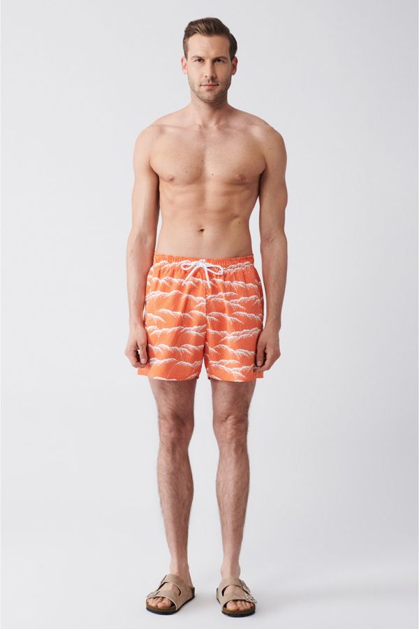 Avva Avva Men's Orange Quick Dry Printed Standard Size Swimwear Marine Shorts