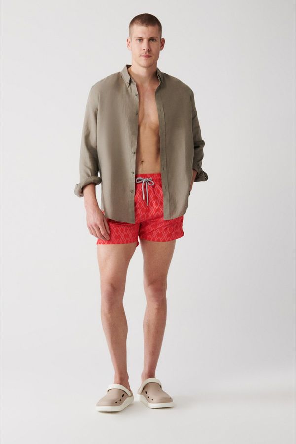 Avva Avva Men's Red Quick Dry Geometric Printed Standard Size Custom Boxed Swimsuit Marine Shorts