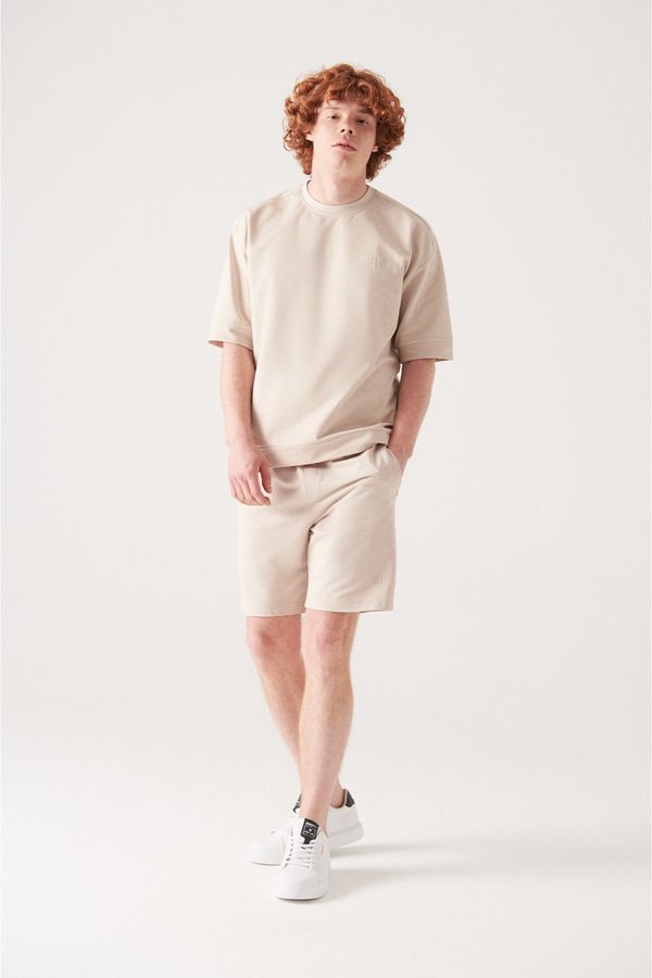 Avva Avva Men's Stone Side Pocket Knitted Cotton 2 Thread Relaxed Fit Casual Sports Shorts
